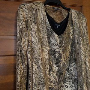 Metallic Gold beautiful lace top and matching sweater - New Two piece